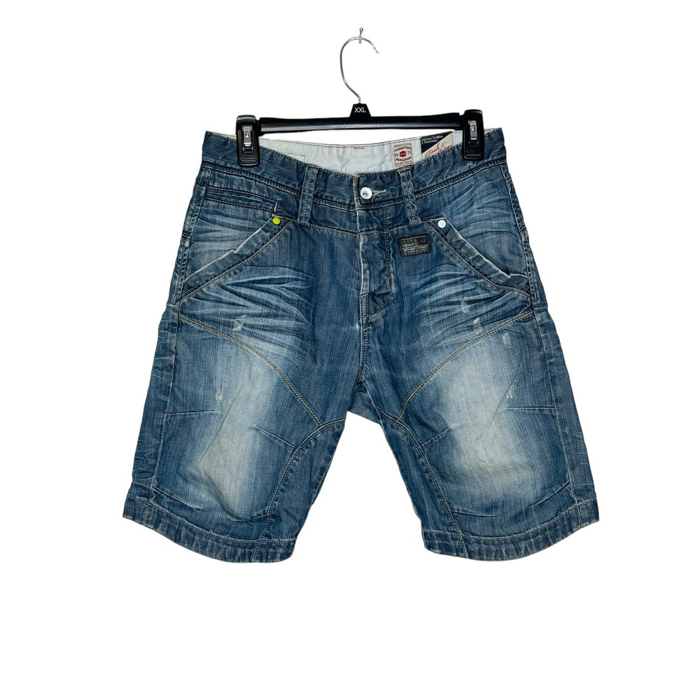 Jack & Jones Women's Shorts Bermuda Faded Distressed Button Fly Denim Blue 28